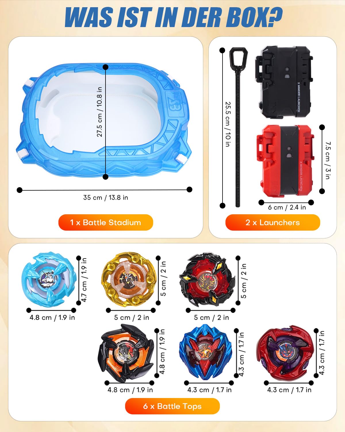 X-Arena Starter-Set – 6 Battle-Tops mit 2 Startern, Beschleunigungsbahn & Schutzdach, Geschenk für Jungen & Mädchen ab 6 J