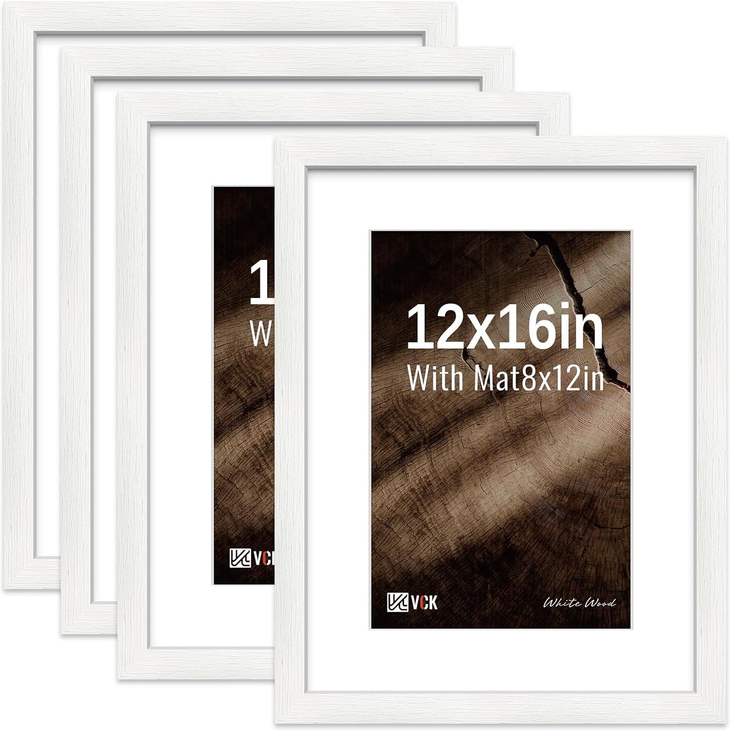 VCK 11x14 Picture Frame 4 Pack, Black Wood Poster Frame, Tempered Glass, Display Photo 8x10 with Mat or 11 x 14 Without, for Home, Office, Studio and Gallery, Wood Grain Series, Wall Hanging