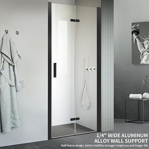 Miniatura 4 de Puertas de ducha plegables sin marco para baño, puertas de ducha pivotantes de 32 pulgadas de ancho x 72 pulgadas de alto, paneles de ducha de