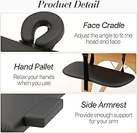 Vista 5 de Massage Table, Portable 2 Section Foldable Tattoo Bed, Height Adjustable Lash Spa Bed with Face Cradle, Home Light Weight Facial Salon Bed with Wood