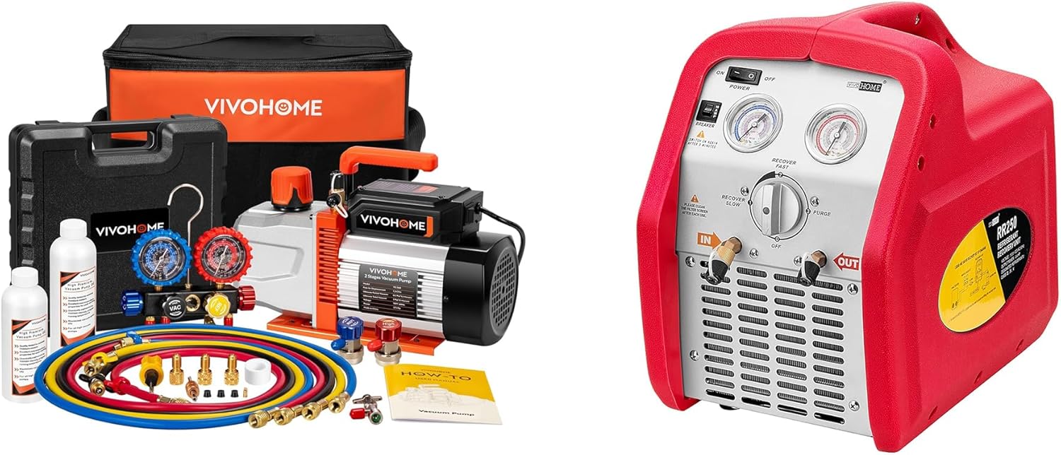 Bomba de vacío y kit de manómetro VIVOHOME VG Series, 3/4 HP 7.2CFM