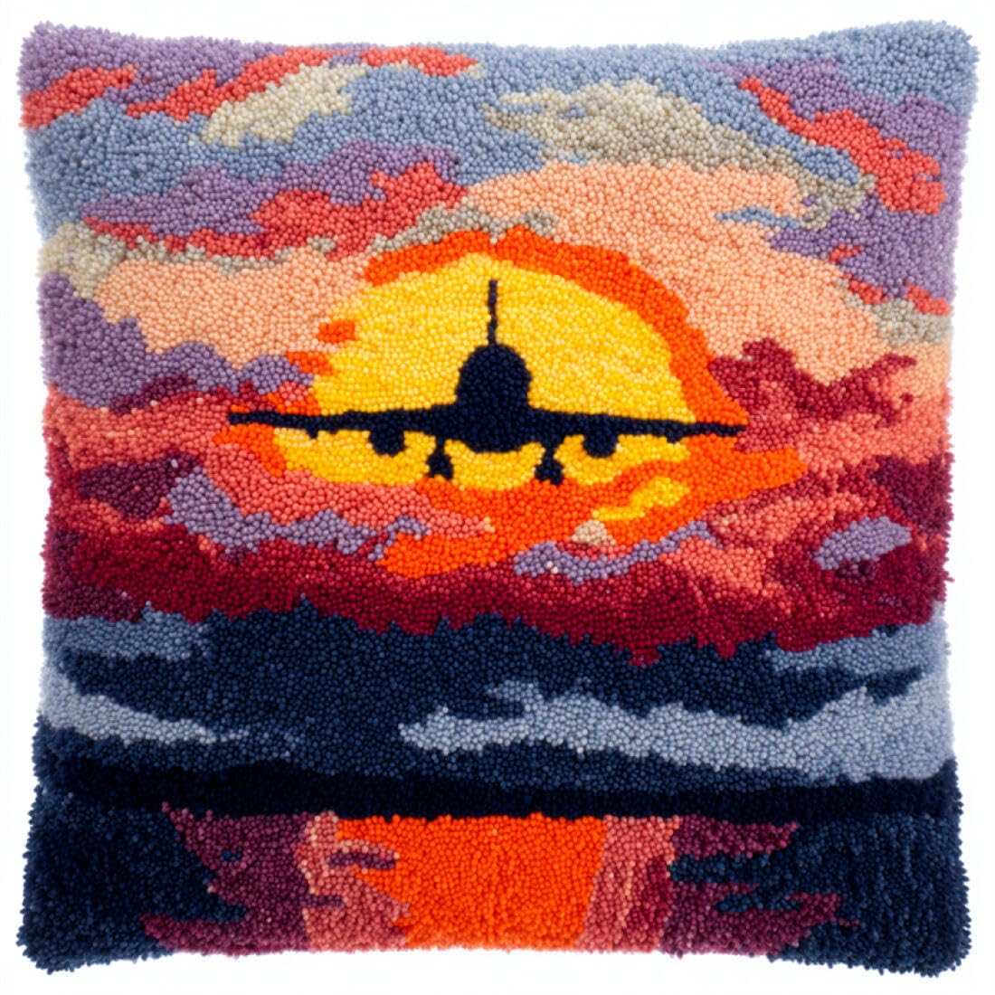 Kitquiver Latch Hook Cushion Kits Cartoon Airplane DIY Latch Hook Kits Pillowcase Embroidery,Knitting,Gift for Adults/Beginners 17x17In