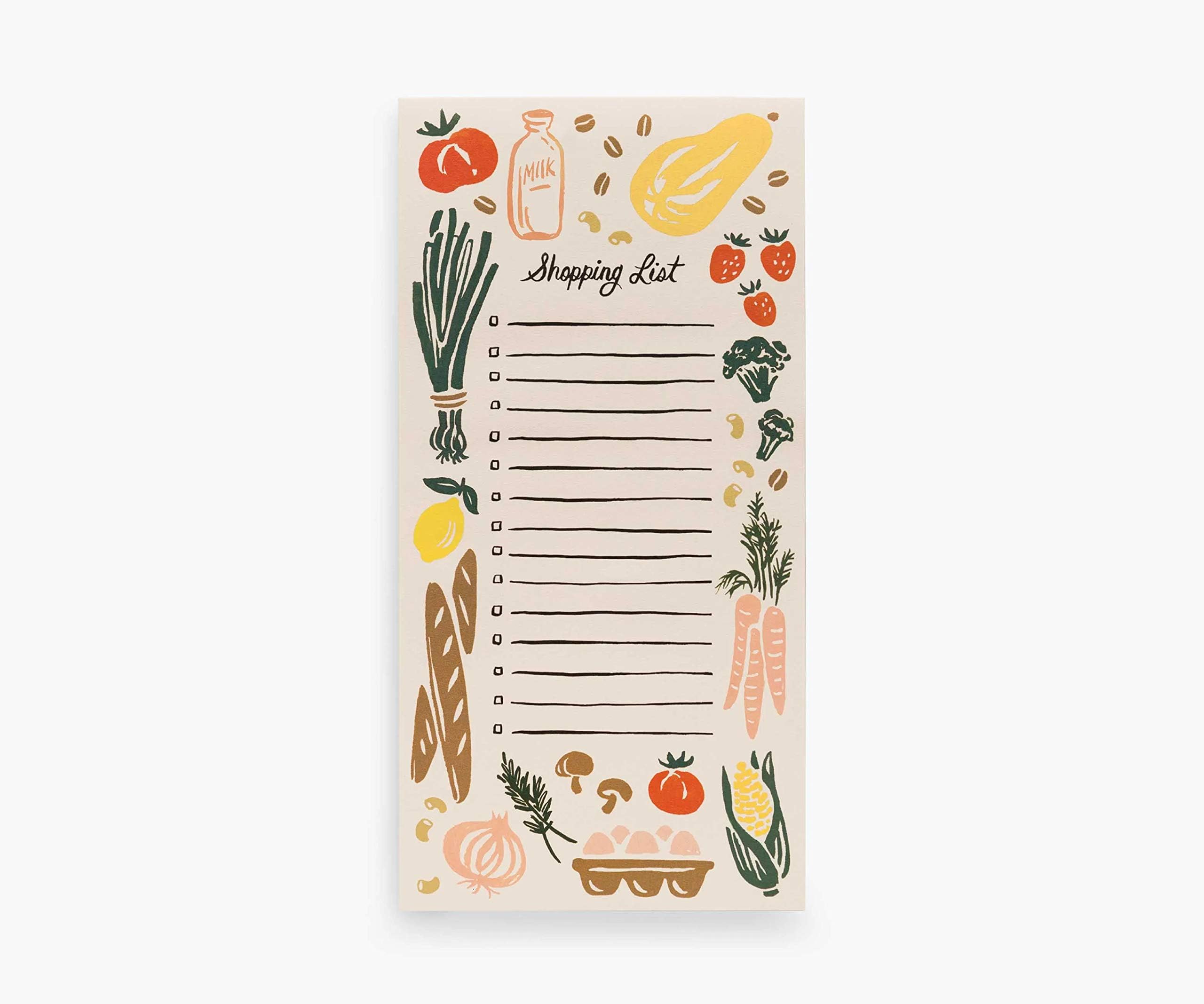RIFLE PAPER CO. Corner Store Market Pad, 8.5" L x 4.25" W, 65 Tear-Off Pages, Features an Attachable Magnet, Warm White Paper Text, Unique