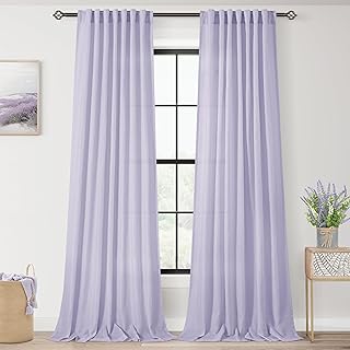 Lavender Purple Linen Curtains 84 Inch Length 2 Panels Set for Living Ro...