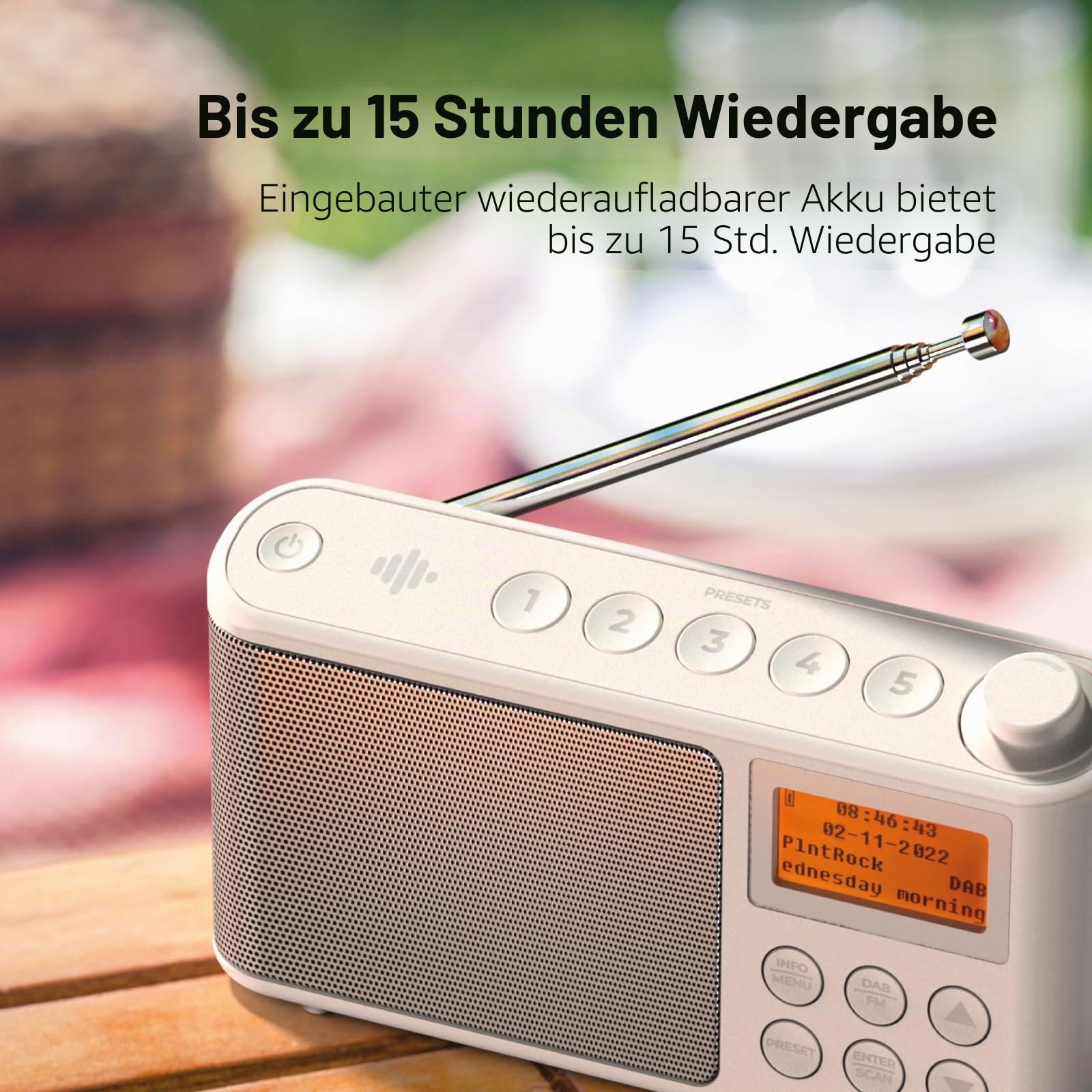 DAB/DAB Plus/FM Radio, Klein Digitalradio Tragbares Batteriebetrieben, Mini Radio Digital Akku & Netzbetrieb Kofferradio, USB-Ladekabel (Weiß)