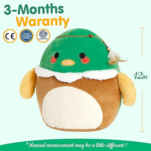 Miniatura 2 de Almohada de pato de 12 pulgadas de felpa, juguetes de peluche suaves con tocado de plumas, pato Mallard, regalo de colección para niños, niñas, niños