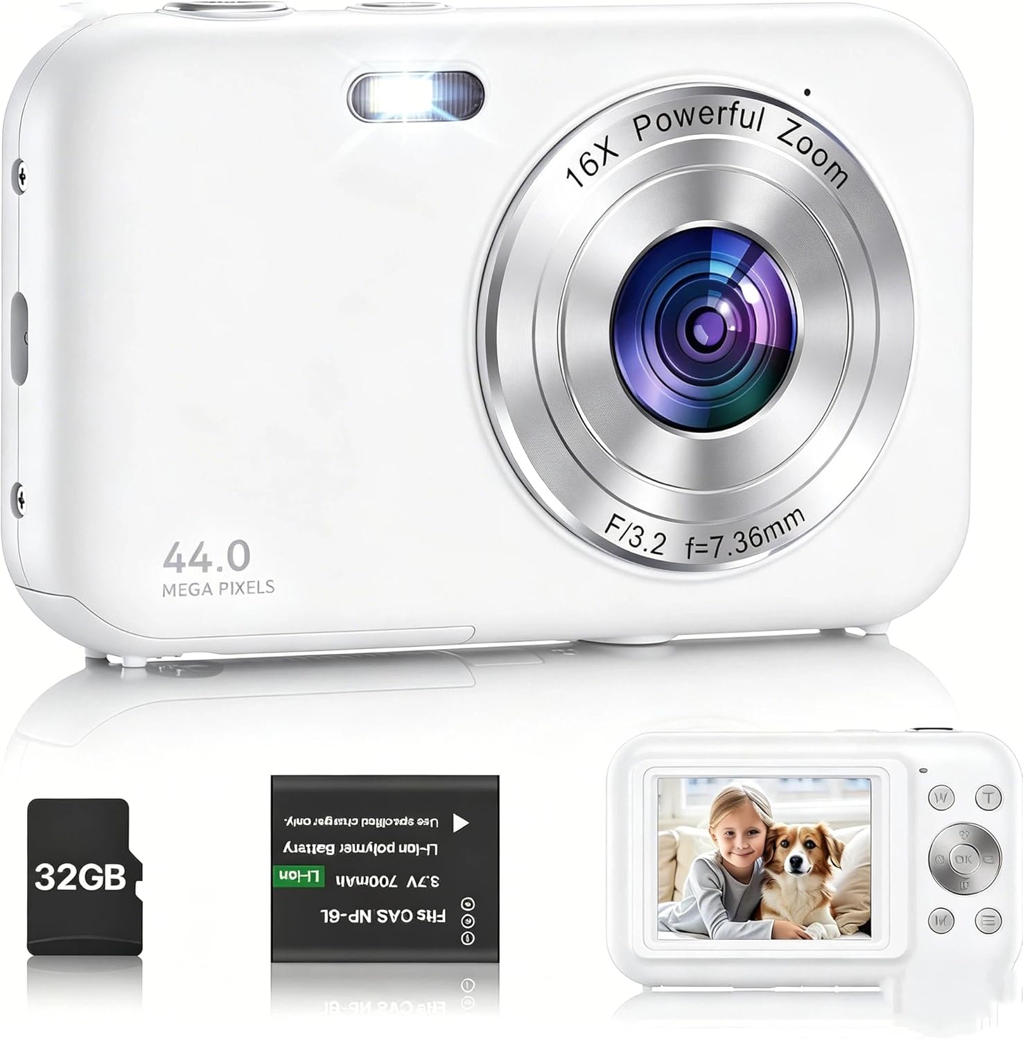 Digital Camera 1080P with 16X Digital Zoom for Teens with SD Card Anti Shake Point and Shoot Cameras Portable 16X Zoom Compact Small Cameras for Kids Boys Girls