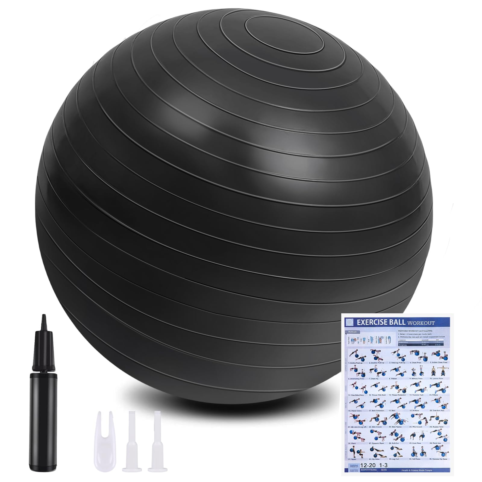 flintronic Palla Fitness, Palla da Ginnastica, 55/65cm Palla Anti-Scoppio, Palla di stabilità, con Pompa, Strumento Tappo Pompa, E Manuale per Yoga, Esercizi di Equilibrio, Allenamento, Fitness