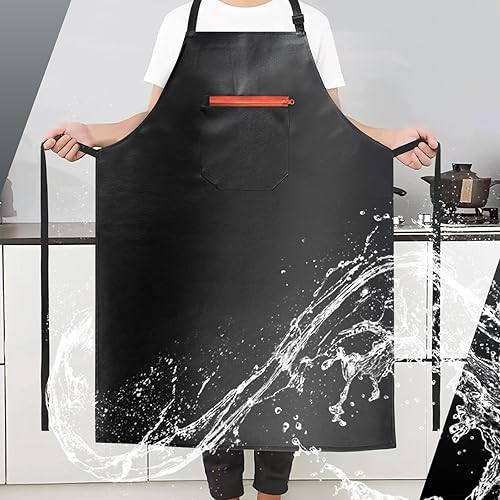 Miniatura 7 de Delantal impermeable, delantal de vinilo de goma extra largo resistente con bolsillo para hombres, delantales ajustables resistentes a productos