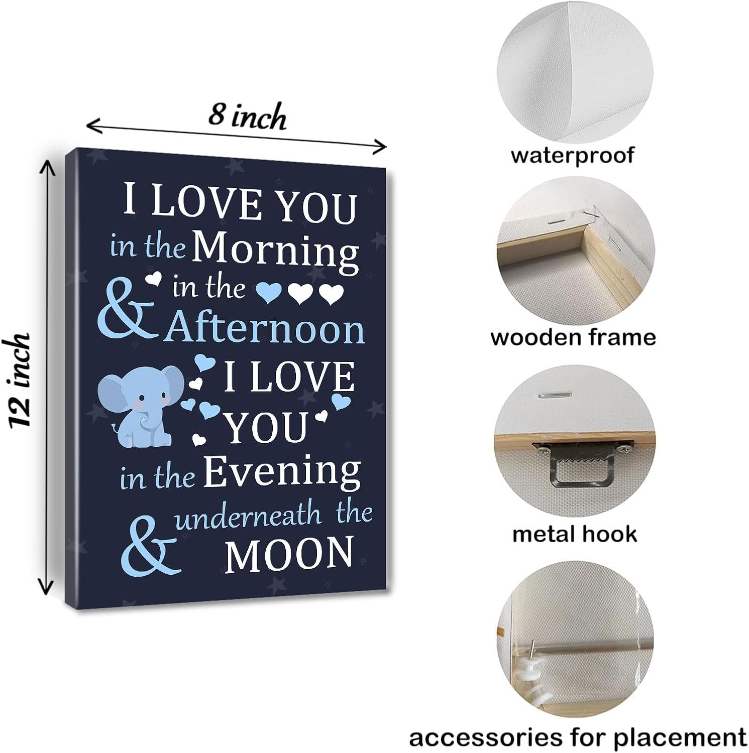 Baby Elephant Nursery Decor,Elephant Wall art,I Love You in The Morning Sign Canvas Painting Wall Art Decor,Elephant Nursery Baby Wall Art Home Decoration For Room Bedroom Framed 8 * 12 inch image 5