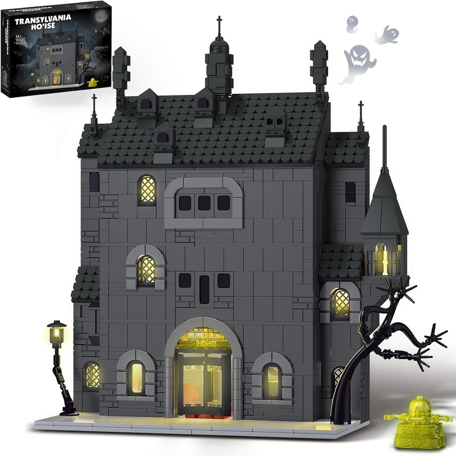 Haunted House Building Set with Lights, Halloween Mansion Building Block Toy Compatible with Lego Adults, Idea for Boys, Girls, Movie Fan Age 14+ (1686 PCS)