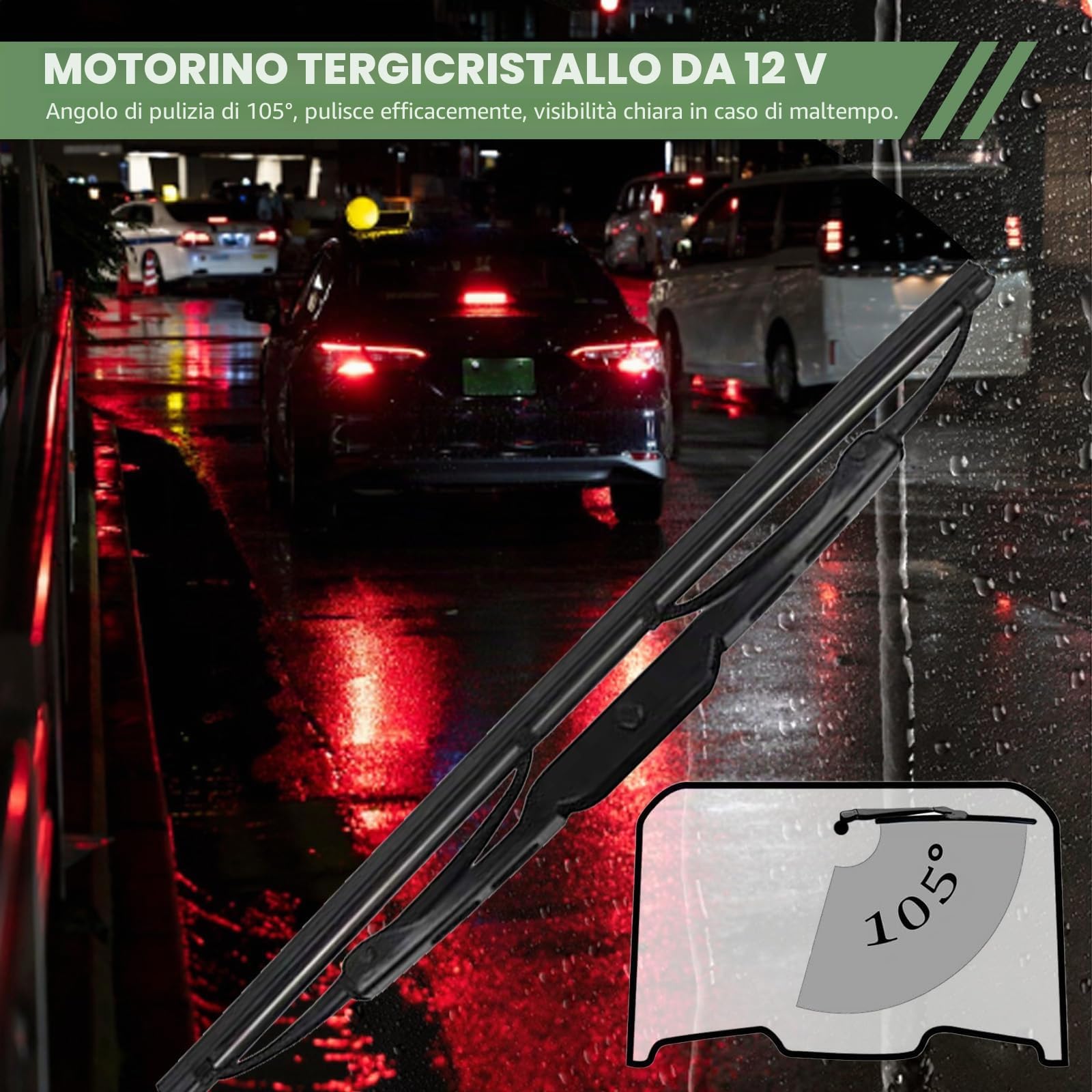 Motorino Tergicristallo, 12V Motorino Tergicristallo Universale Motore Spazzola Tergicristallo 105° con Spazzola e Braccio per Motore Tergicristallo Trattore