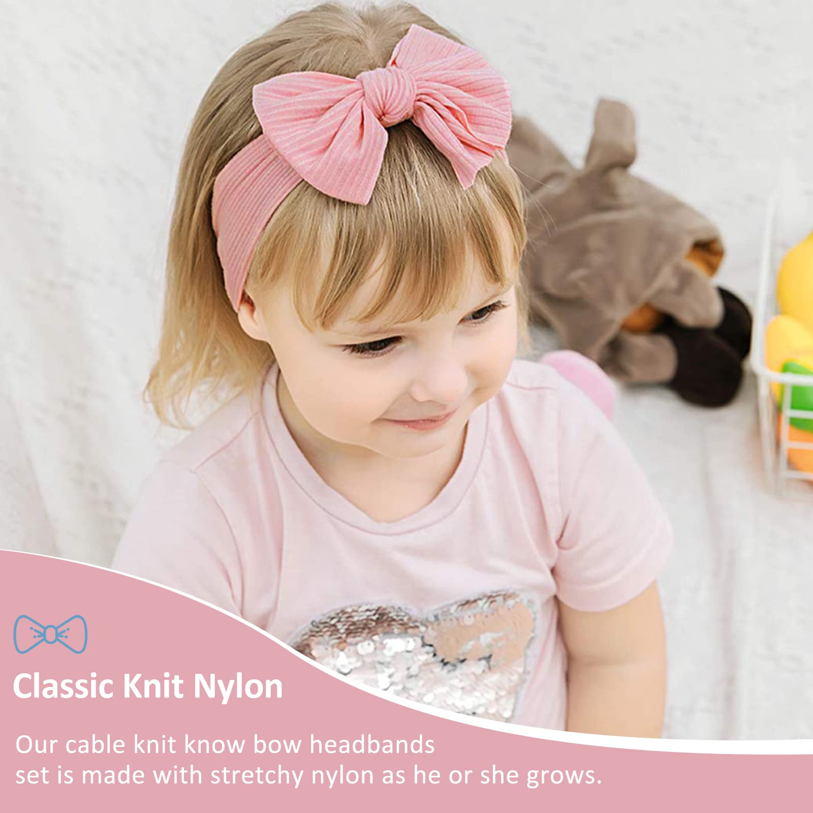 DRESHOW 5 Pack Baby Headbands for Girls Newborn Baby Nylon Headbands with Bows Hair Accessories, 5 Pack Bow Ribbing Set-14 - Image 3