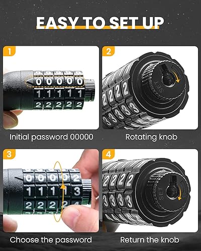 Miniatura 6 de URBANMAX Cable de bloqueo de bicicleta con combinación, combinación reiniciable de alta seguridad, antirrobo, bloqueo de scooter con soporte de