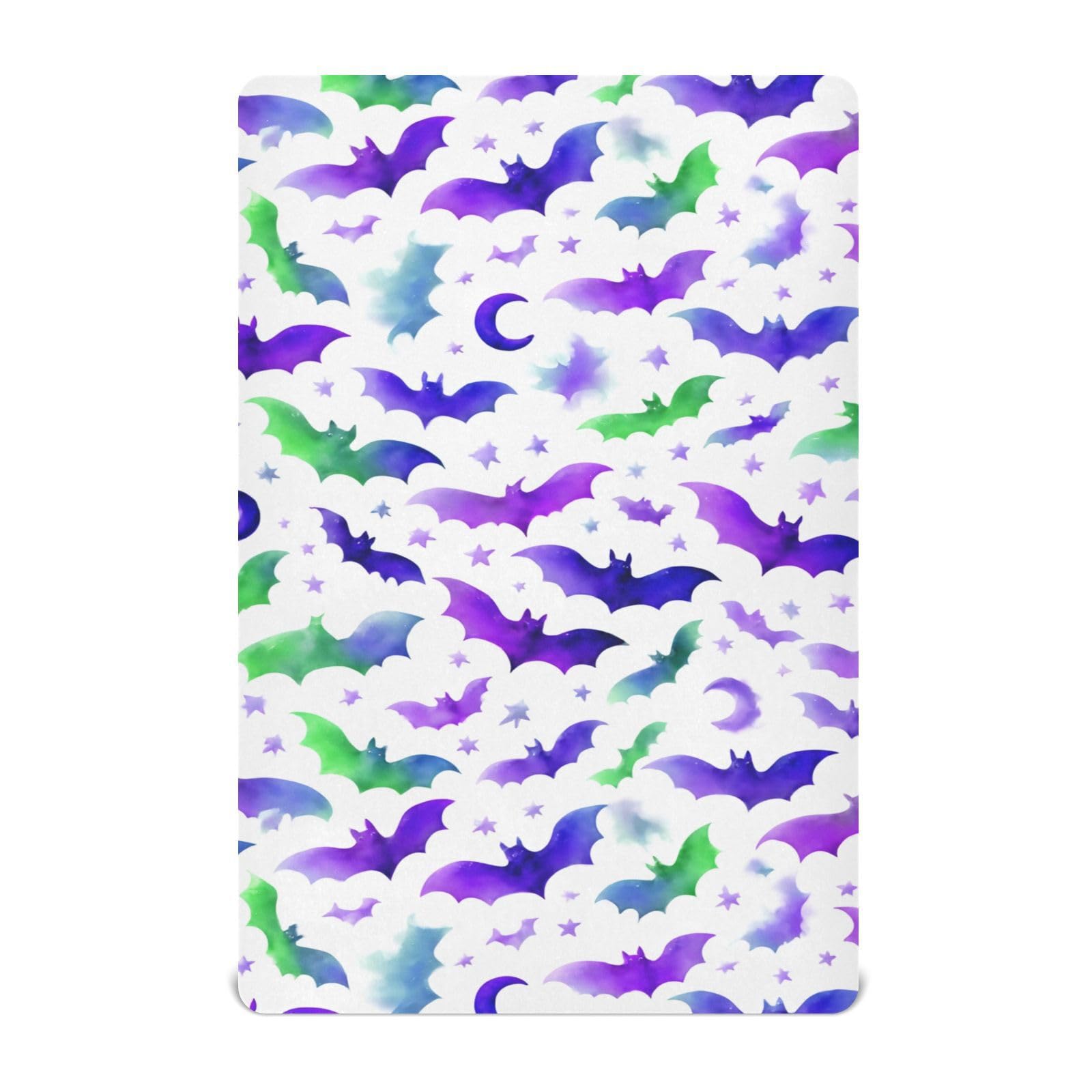Crib Sheet Breathable Soft Crib Mattress Sheet for Baby Toddler Boys Girls Fitted Pack n Play Crib Sheet Fit Standard Crib Mattress 52 x 28 Inch Purple Halloween Bats Stars