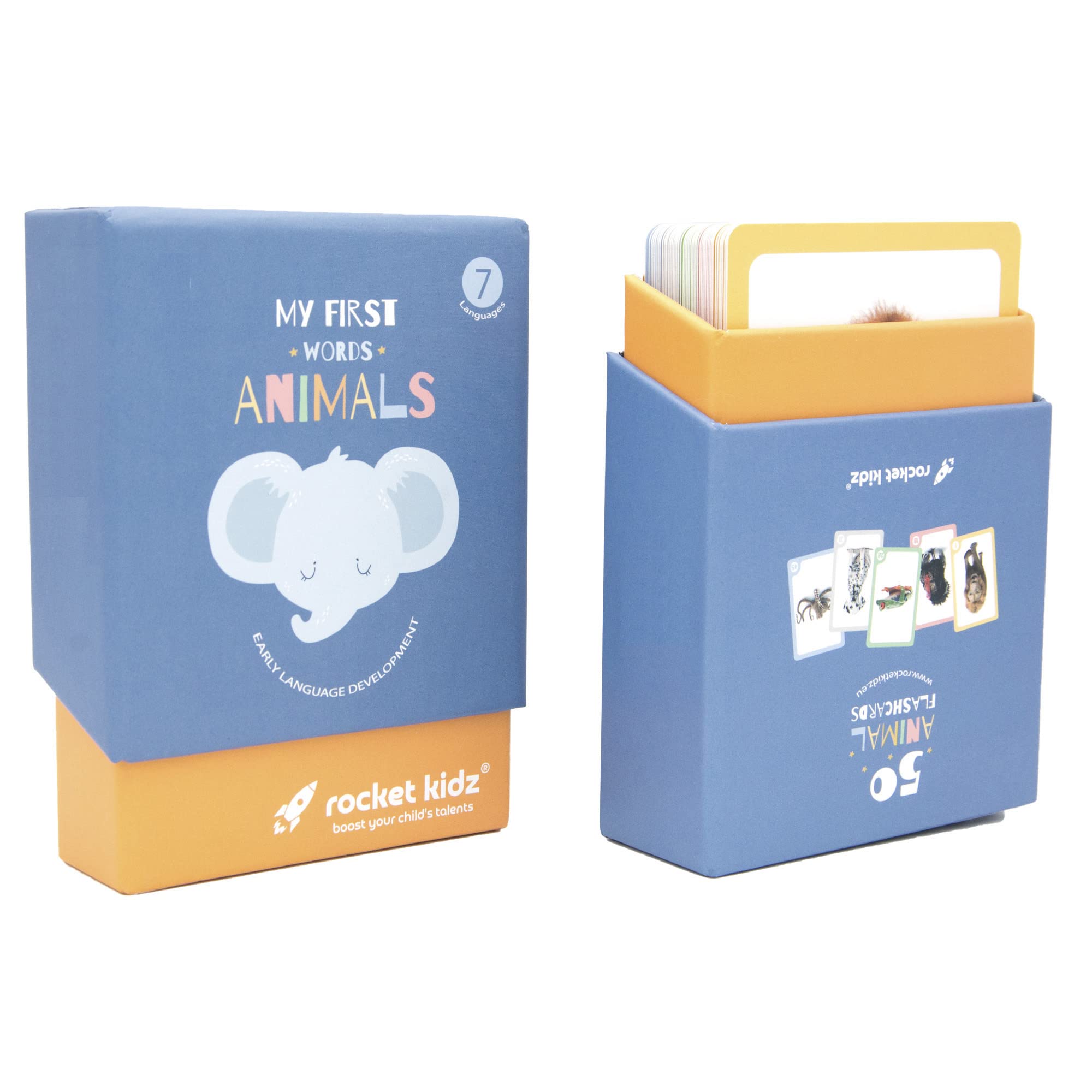 Rocket Kidz - My First Words Animals  50 Cards with Animals Photo for Early Stimulation of Language by Learning Montessori