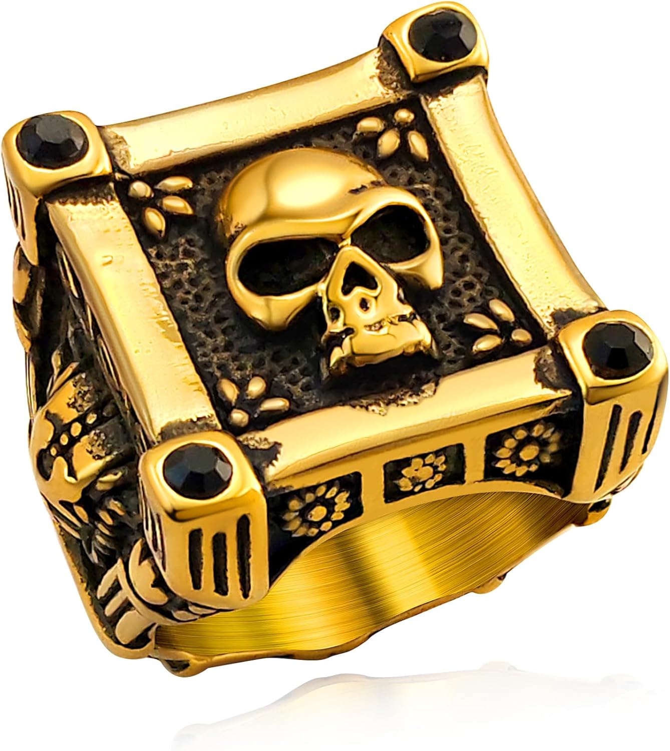 Cool Retro Skull Rings 316L Stainless Steel/18K Gold/Black Gothic Skull Band Rings Faith Jewelry for Men Women, Size7-14 with Gift Box