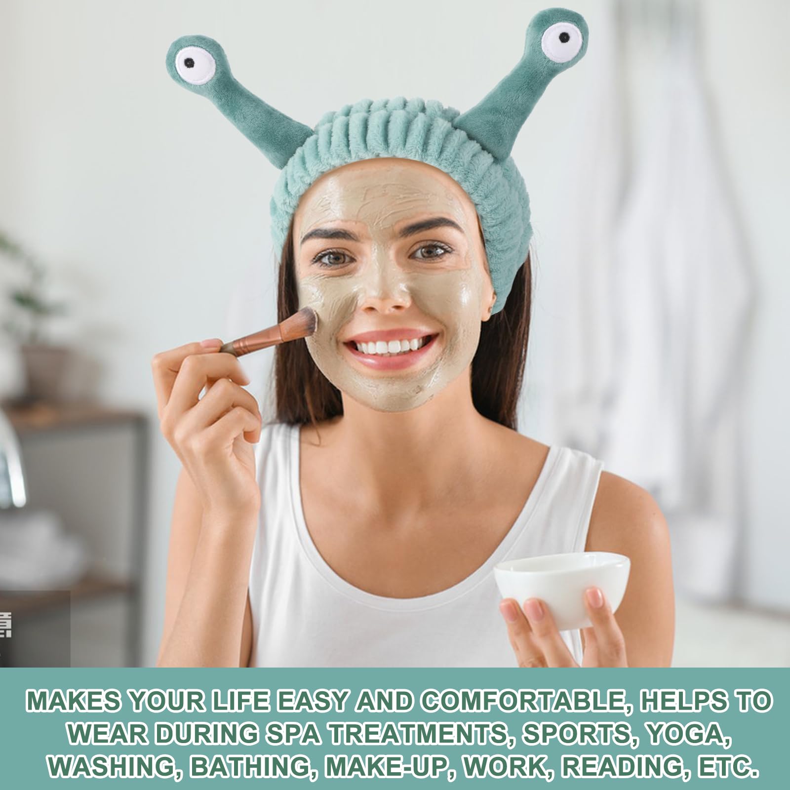 Molain Fascia per capelli per lavare il viso, fascia per capelli in flanella carina, fascia per capelli con palma e lumaca, fasce elastiche per capelli creative accessori per capelli