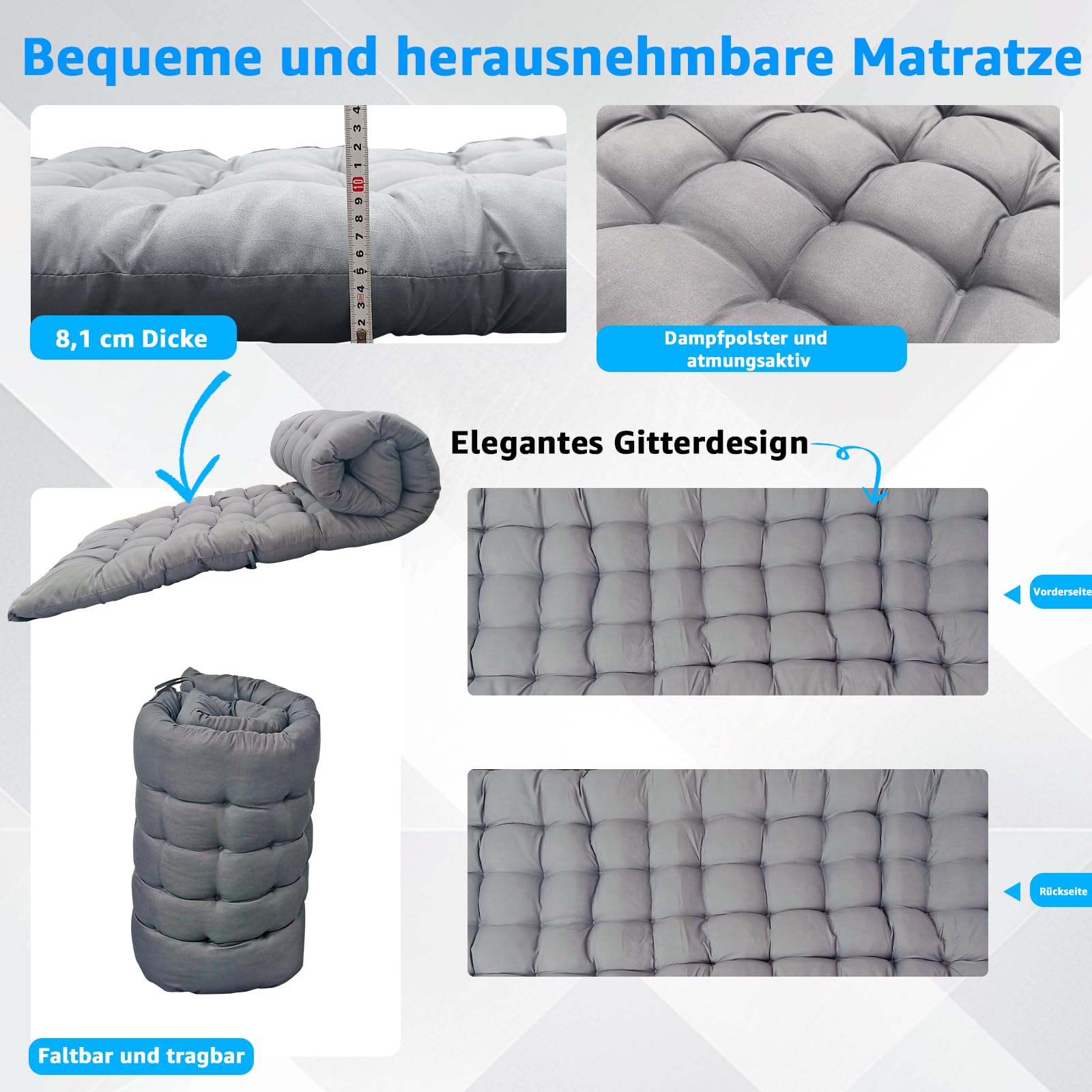 Klappbares Feldbett Campingbett faltbar, 150 kg belastbar - Robustes Gästebett für Outdoor, Camping, Garten & Büro mit Seitentasche und Tragetasche