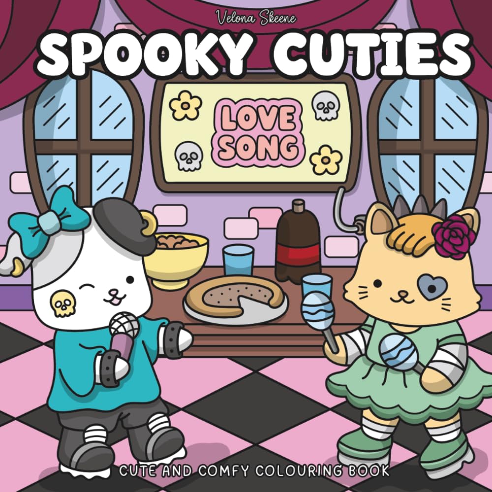 Spooky Cuties: Cute and Comfy Colouring Book for Adults and Teens Featuring Sweet Spooky Creatures in Warm, Cozy Moments for Stress Relief