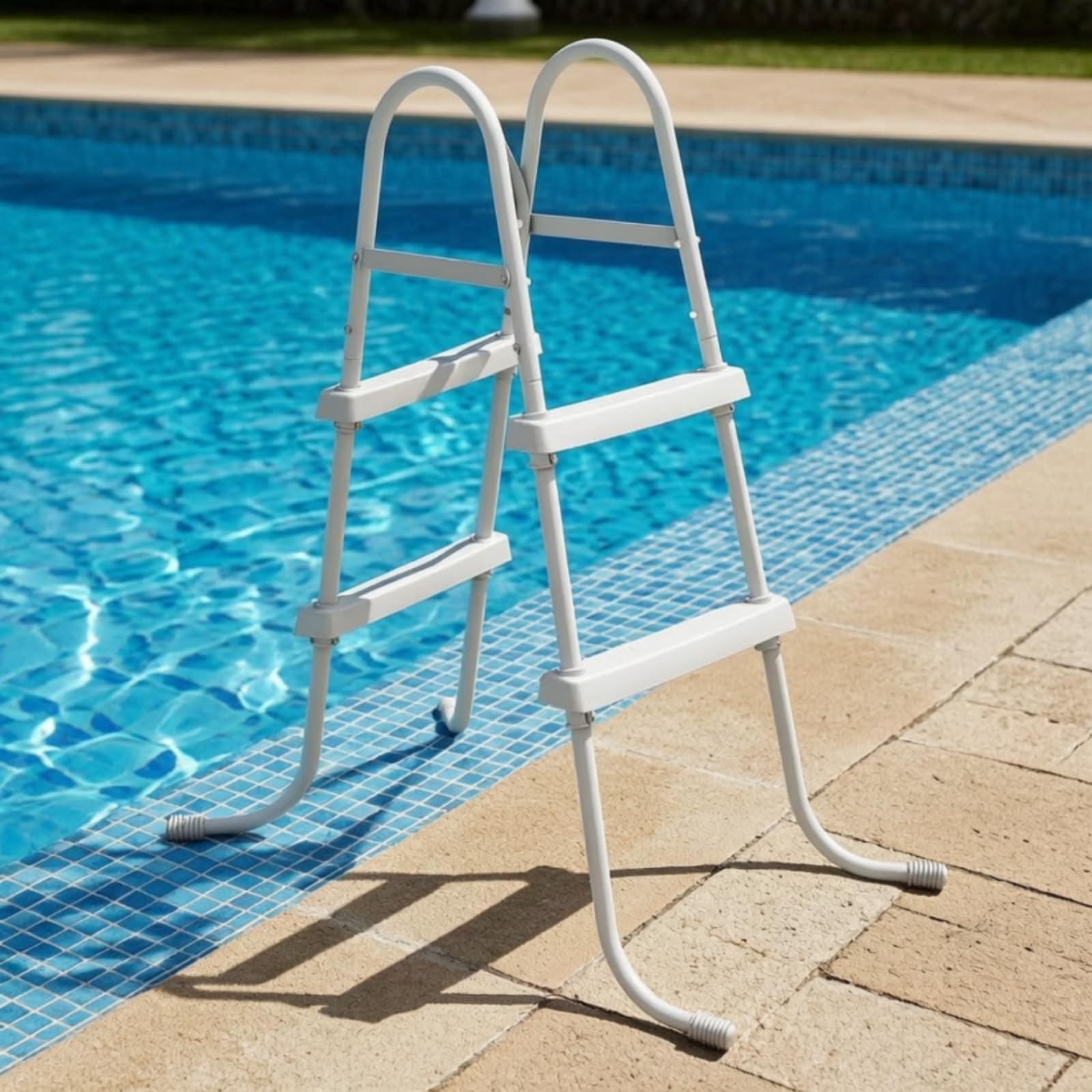 Échelle Piscine à Double Face Poignées Courbes Pieds Antidérapants en Acier Carbone Plastique pour Stabilité Optimale Dans les Espaces Baigna s