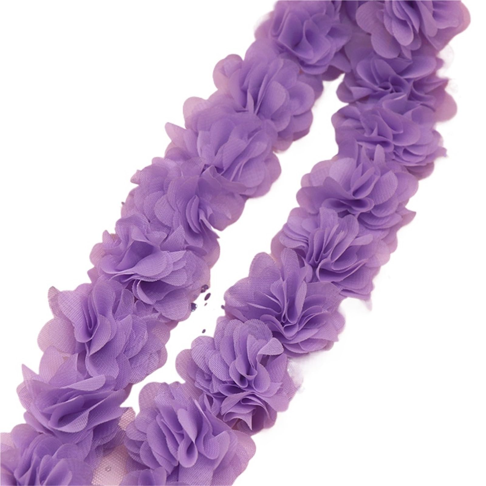Wtaxbh Light Purple 91Cm Iron On Patches 5Cm Flowers 3D Chiffon Cluster Lace Dress Decoration Fabric Applique Trimming Sewing Supplies(Light Purple 91Cm)