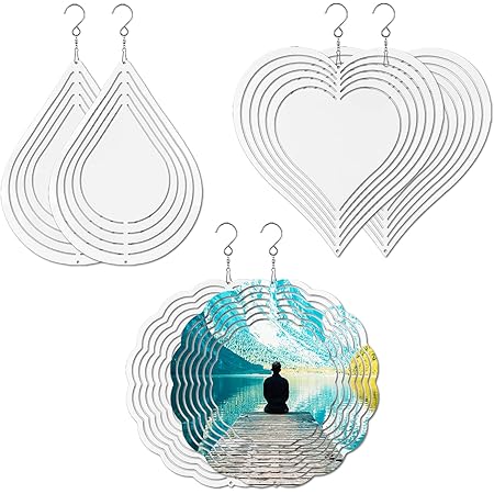 4Pcs Sublimation Wind Spinner Blanks, 20.3cm Sublimation Blanks Spinners Metal Wind Spinners for Crafts 3D Wind Spinners Hanging for Indoor Outdoor