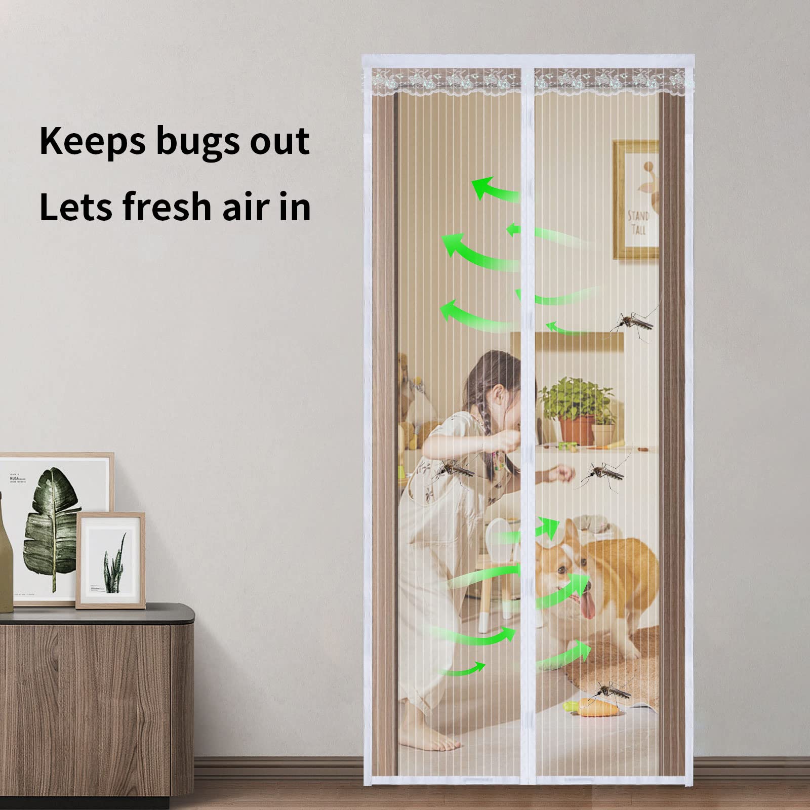 Magnet-Fliegengittertür – 225x185 Cm, Automatisch Schließender Insektenschutz, Einfach Zu Installieren Ohne Bohren, Weiß