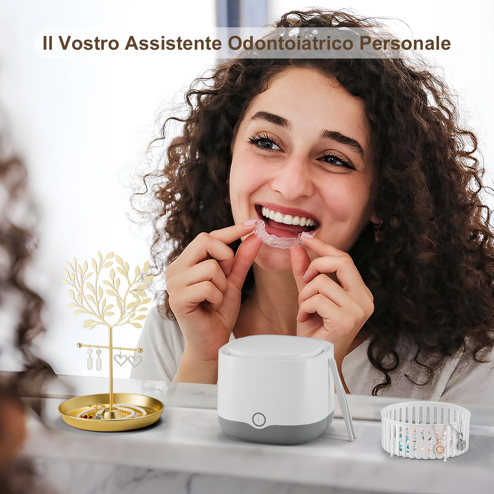 Pulitore Ultrasuoni Portatile 45000Hz con Luce UV | 24W | 200ML | Ultrasonic Cleaner per Protesi, Bite, Allineatori, Ferule Dentali e Gioielli