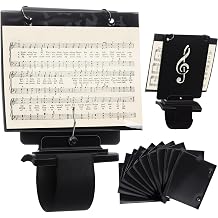 Canlierr Flute Lyre Flip Folder for Marching Band, 12 Pcs Waterproof 7.5 x 6.5 inches Double Sided Flip Folio Folder Pages with 2 Holes Adjustable Sheet Music Stand Holder for Clarinet Trumpet Black