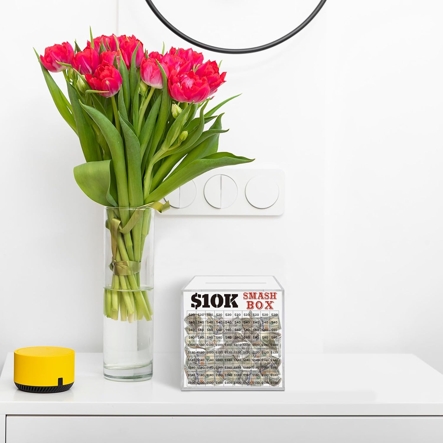 10K Smash Box for Money Saving Challenge 4.72 Inch Clear Acrylic Piggy Bank for Cash Coin Unbreakable $10000 Money Saving Challenge Vault Fun Financial Gift for Men Women Teens Must Break to Open