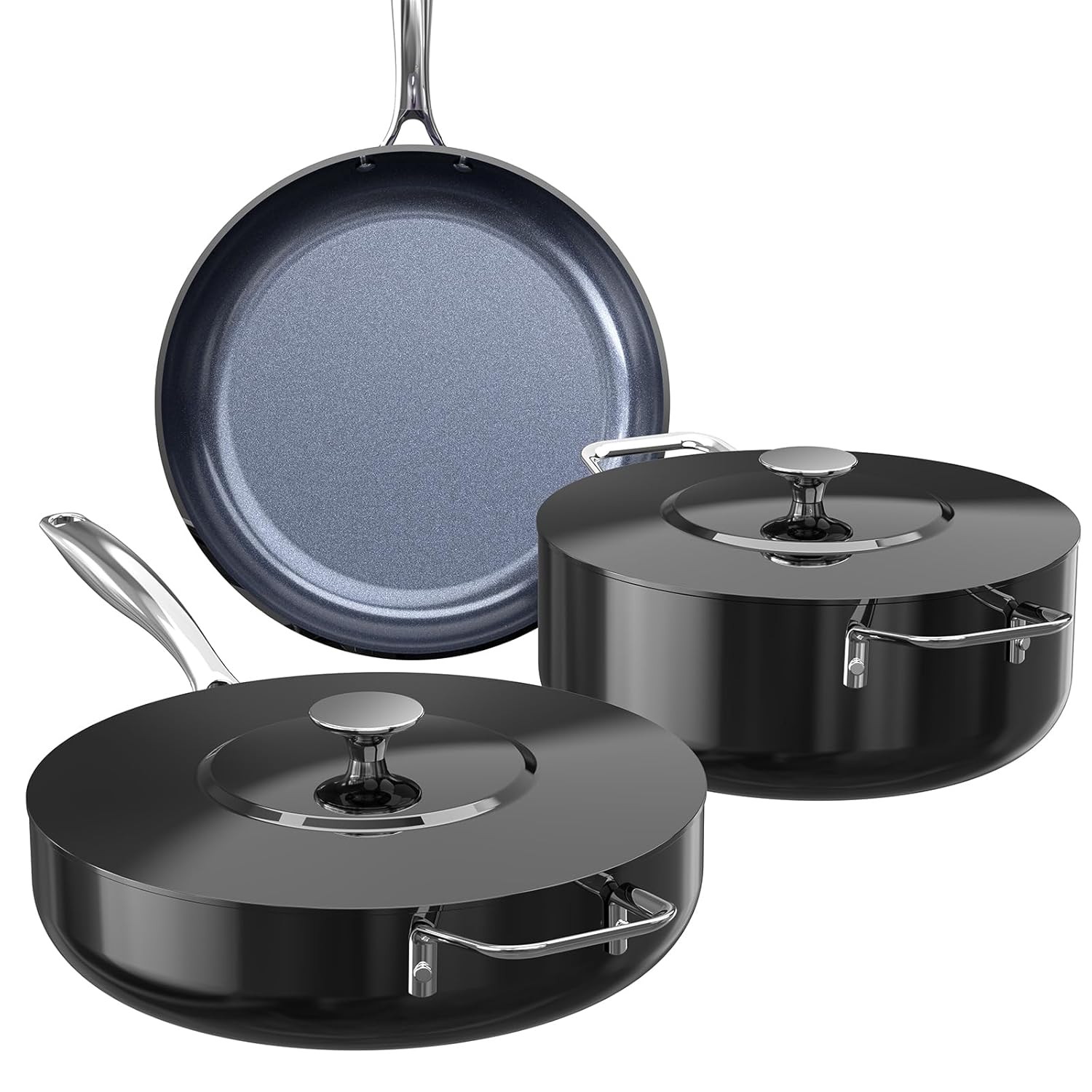 Nuwave Essential Series 5PC Ceramic Cookware Set PFAS-Free G11 Duralon Blue Coating Pots and Pans Set Non Stick