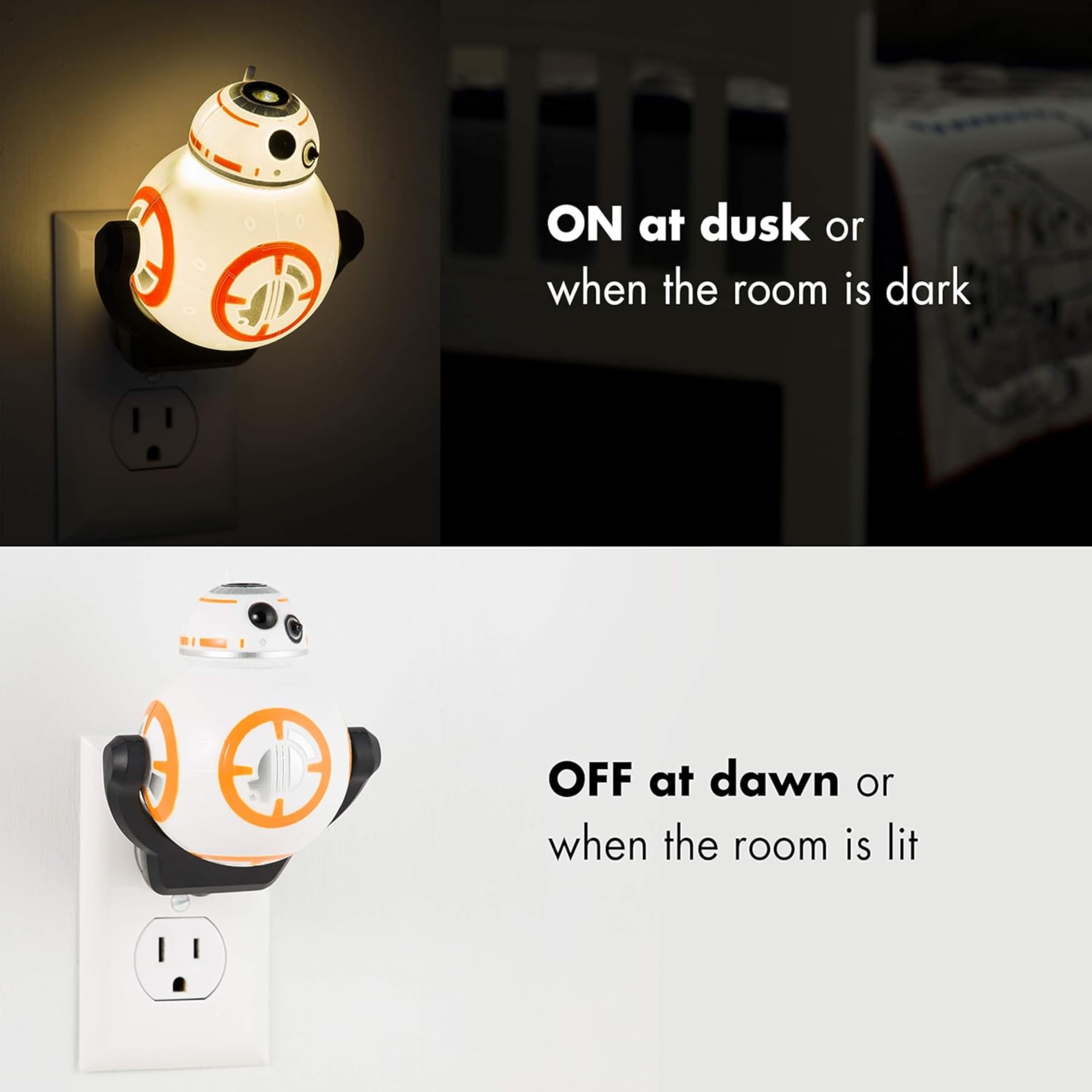 Star Wars BB-8 LED Night Light, Color Changing, Collector's Edition, Dusk-to-Dawn Sensor, Plug-in, Disney, Galaxy, Ideal for Bedroom, Bathroom, Nursery, Hallway, 43429