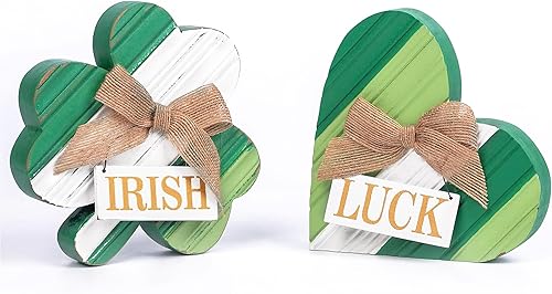 Valery Madelyn Decoraciones del día de San Patricio para mesa, 2 piezas de decoración de trébol de madera, centros de mesa del día de San Patricio