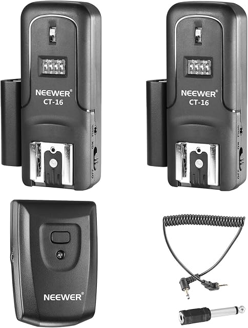 Neewer 16 Channels Wireless Radio Flash Speedlite Studio Trigger Set, Including (1) Transmitter and (2) Receivers, Fit for Canon Nikon Pentax Olympus Panasonic DSLR Cameras (CT-16)