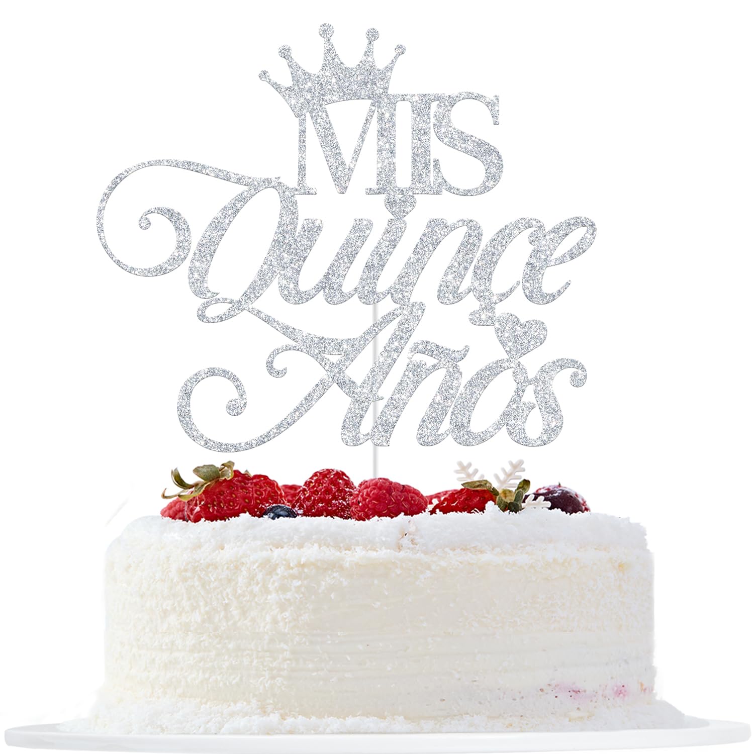 Mis Quince Anos Cake Topper, Happy 15th Birthday Cake Topper, Feliz 15 Anos, Hello 15, 15th Birthday Party Decorations (Silver Glitter)
