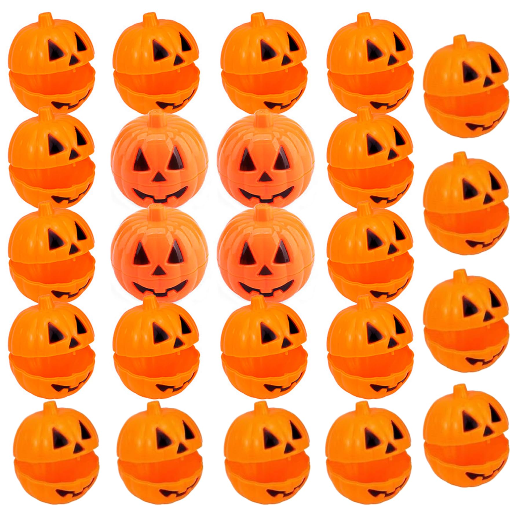 Goutdori 24PCS Pumpkin Container Plastic Halloween, Ghost Face Treat Boxes 2.4in Reusable Mini Pumpkins for Party Favors Supplies
