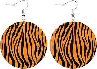 Leopard Print Round Faux Leather Earrings for Women Cheetah Skin Spot Texture Abstract Cute Wild Animal Fur Lightweight Double-Side Printed Drop Dangle Earring for Birthday Party Gift