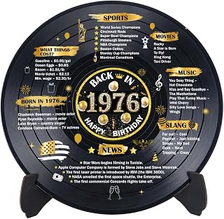 EUOYUFO Vinyl Record 50th Birthday Decoration，Black Gold 1976 Birthday Party Poster Sign With Stand Vintage 50 Year Old Bady Anniversary Party Supplies Class Reunion Gifts for Men Women