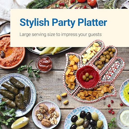 Miniatura 4 de KAMSAH Juego de inmersión y servir de Hamsa rojo bohemio, versátil decoración de cerámica hecha a mano