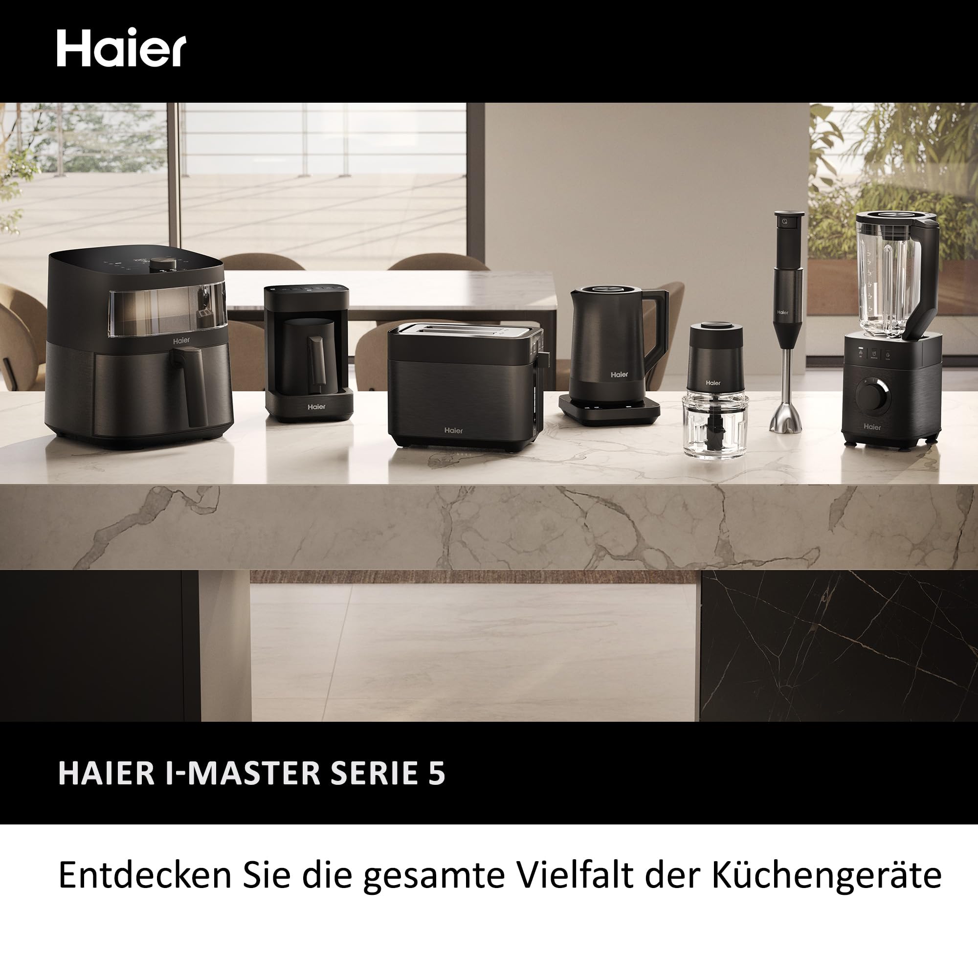 Haier Stabmixer 4-in-1 mit Messbecher, Quirl, Stampfer, Zerkleinerer I 1000W Pürierstab aus Edelstahl mit variabler Geschwindigkeit & 3 Klingen I abnehmbarer Fuß I Pulsfunktion [Serie 5 - HHB5B5]