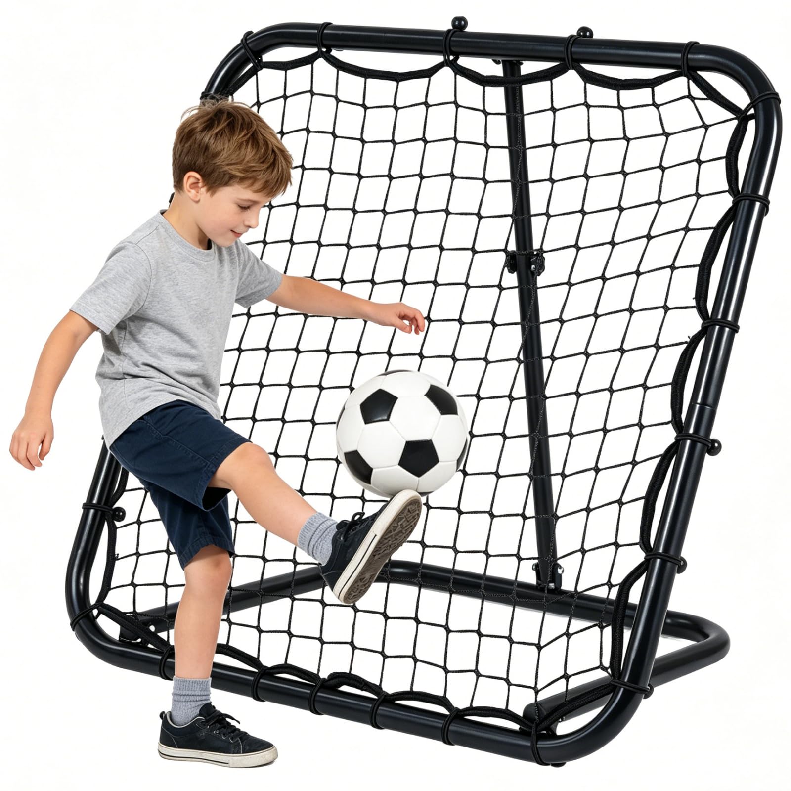 LIFEZEAL Porta da Calcio per Bambini, Porta da Calcio Pieghevole con Angolo Regolabile e Telaio in Metallo, Rete da Rimbalzo per Allenamento Pallavolo, Baseball e Tennis per Bambini 3+ Anni