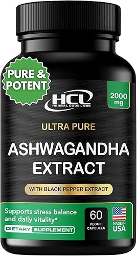 Cápsulas orgánicas de Ashwagandha de 2000 mg de extracto de polvo de raíz con pimienta negra y bálsamo de limón, suministro de 2 meses, forma