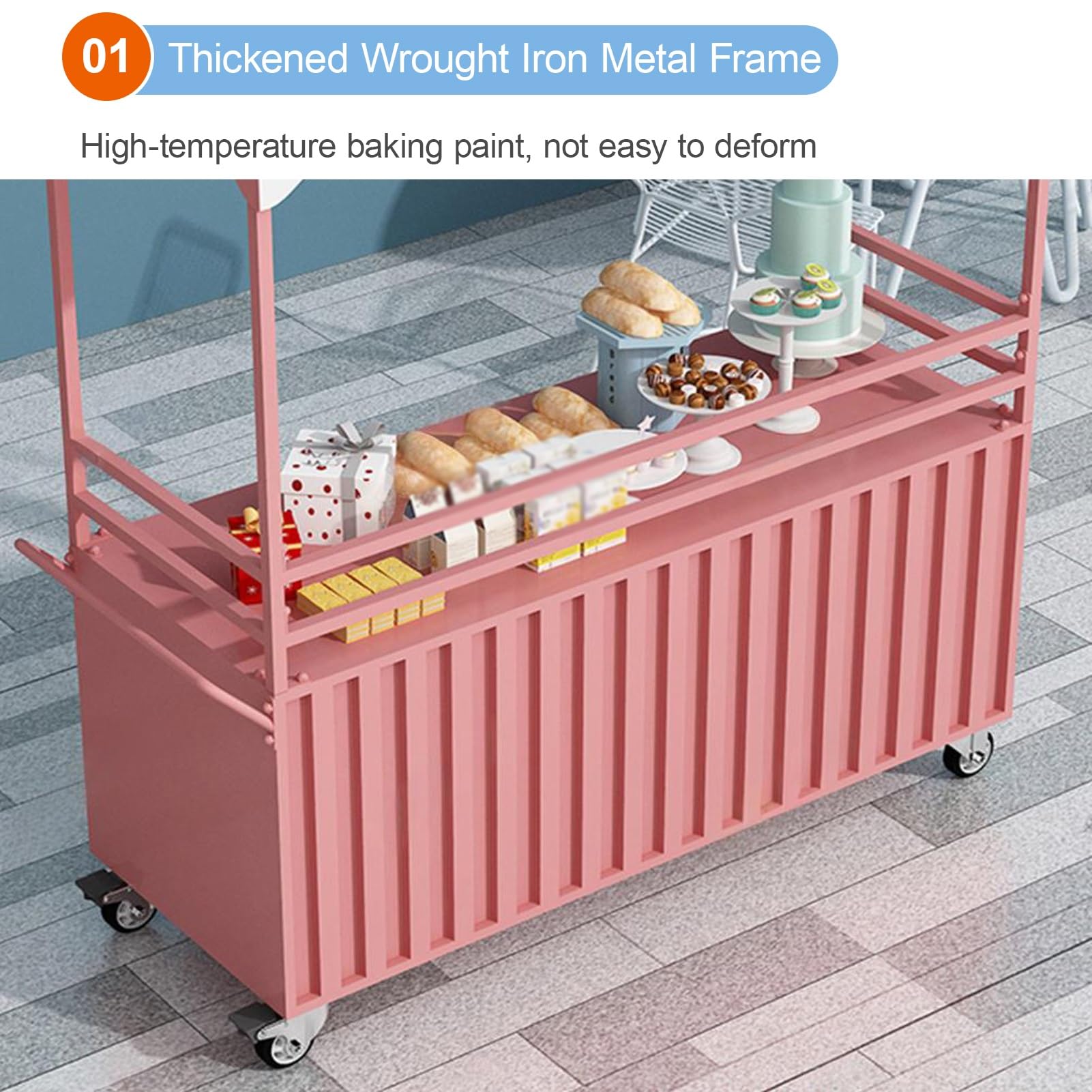 Generico Carrello Portatile da Esterno per venditori ambulanti con tettoia, Ruote e Contenitore portaoggetti - Carrello Ideale per venditori ambulanti, mercati, Eventi e Festival, Arancione, 100x200