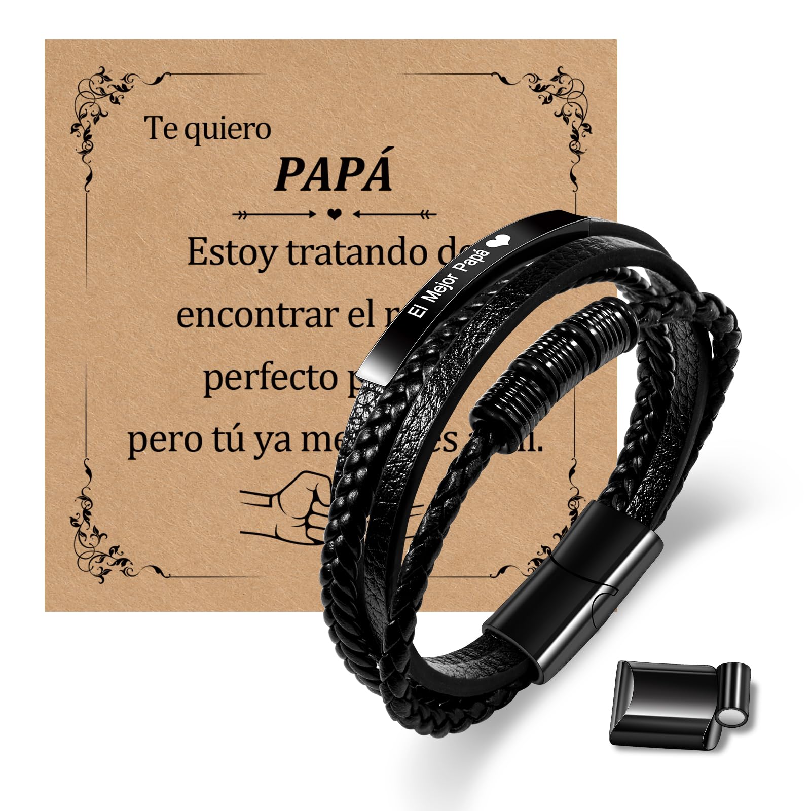 CheersLife Pulsera Hombre De Piel Para Negro - Brazalete Hombre Correa De Cuero Auténtico Trenzado,Pulsera Enrollable Ancha Con Cierre Magnético,Regalos Para Novios Marido Abuelo San Valentín Navidad