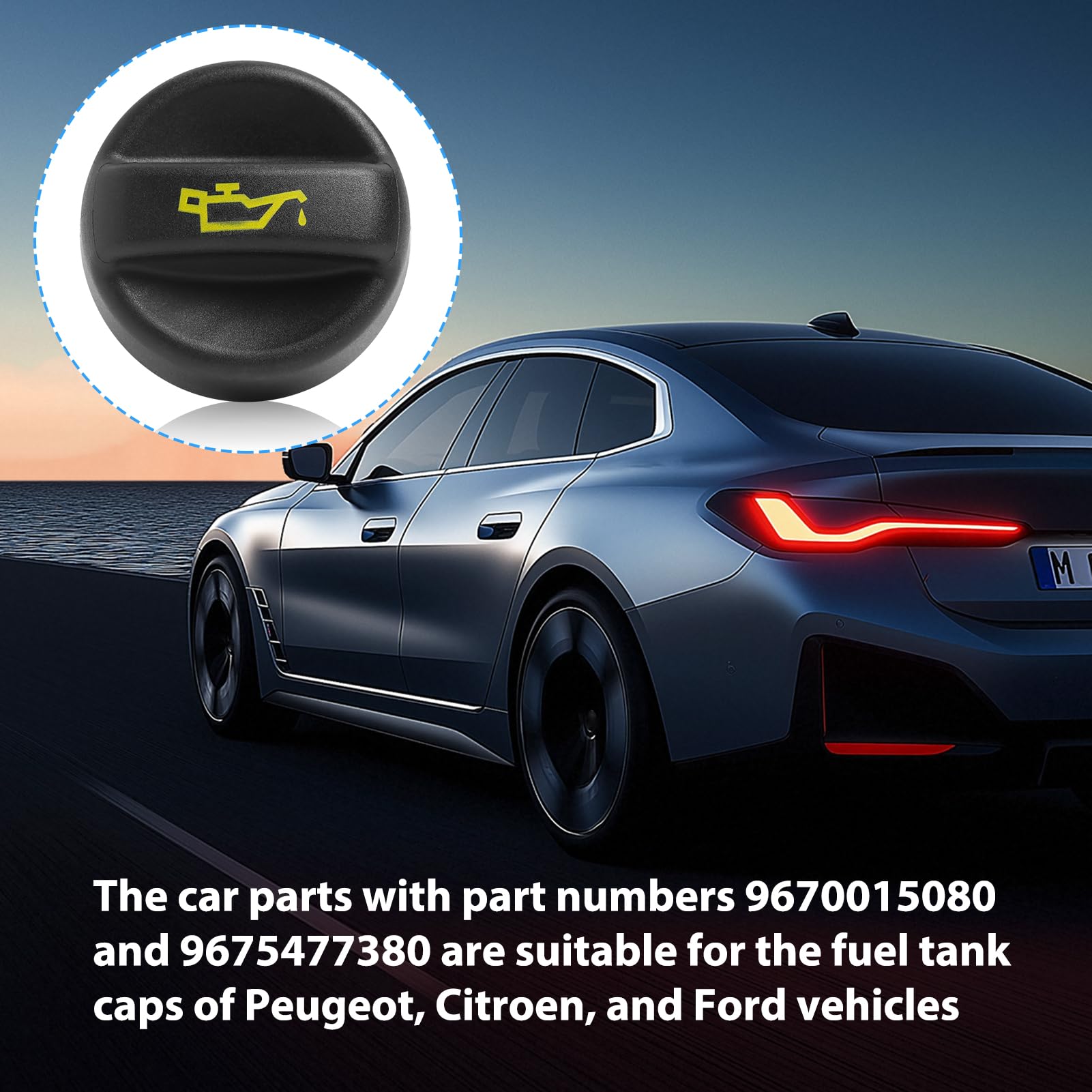 Pokrywa wlewu oleju silnikowego kompatybilna z 207, 208, 301, 308, 508, 2008, 3008, 5008, Partner, Vivaro, B-max, C-max, Fiesta - zapasowe pokrywki oleju, numery OEM: 9670015080, 1180S5, 9674157180
