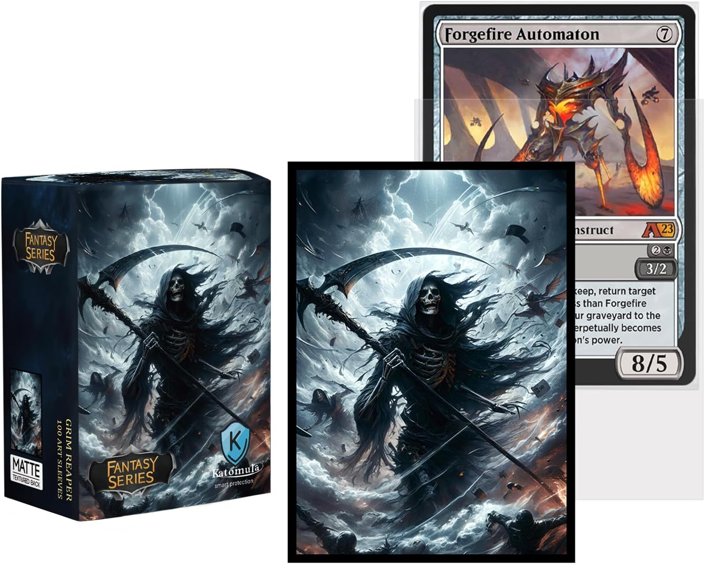 Katomula 100 PCS MTG Card Sleeves with Inner Sleeves - Art Matte, Fit Standard Size Cards - Grim Reaper