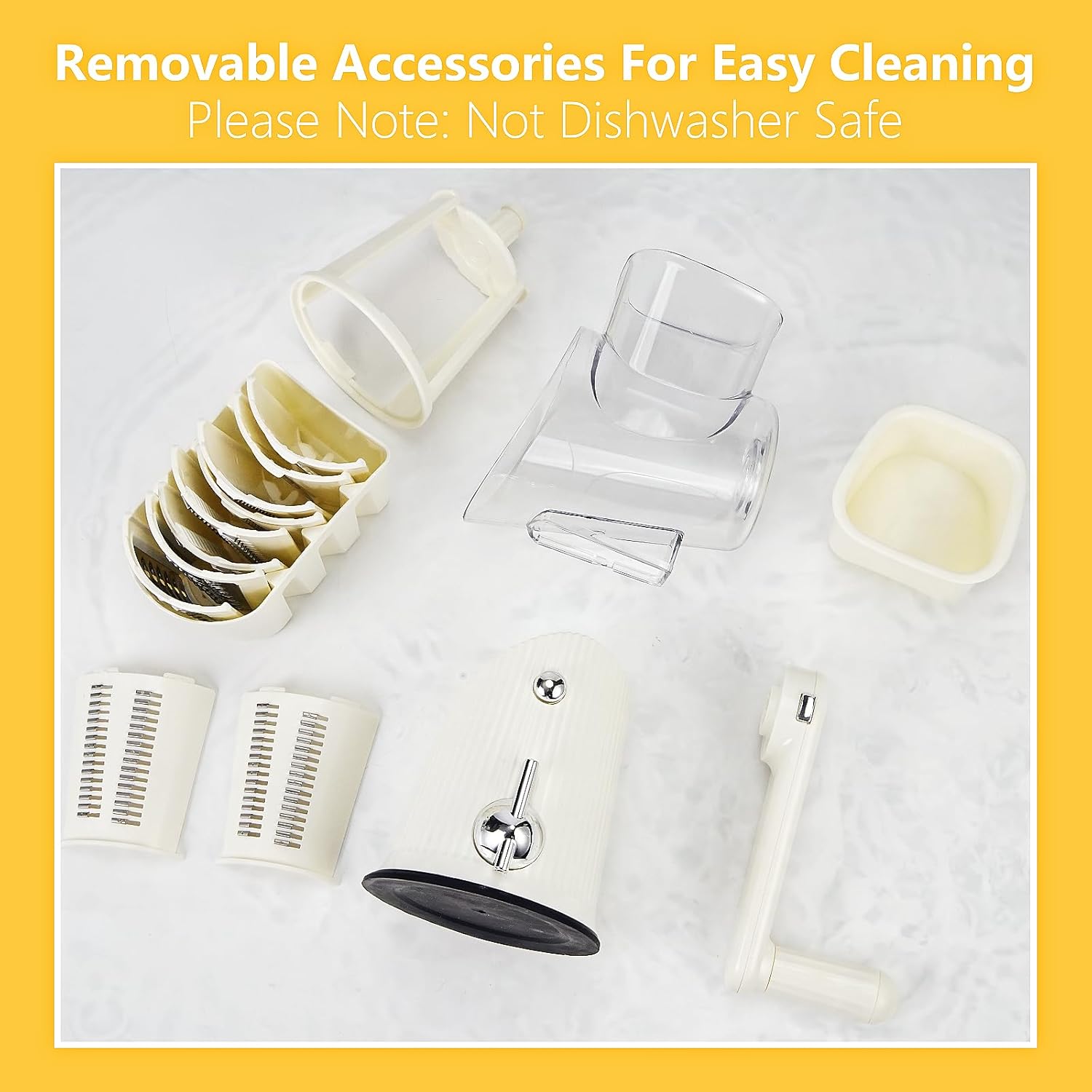 Rotary Cheese Grater with Handle: 5 in 1 Cheese Grater Hand Crank Cheese Shredder with Strong Suction Base Kitchen Vegetable Slicer with 5 Interchangeable Blades, Storage Box, White