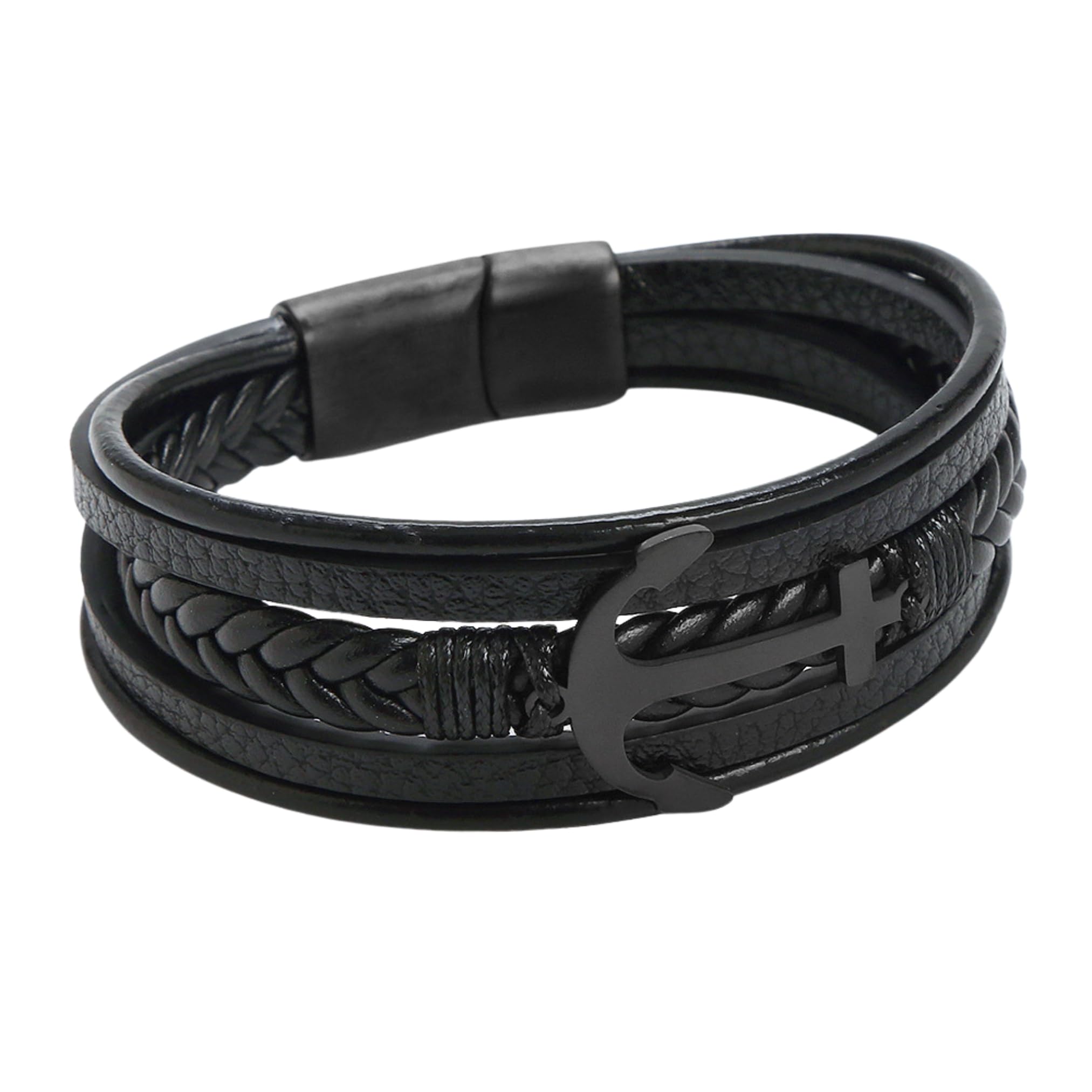 Hot And Bold Premium Stainless Steel Leather Bracelets with Anchor Charm - Elevate Your Style with Nautical Inspired Fashion Accessories (Black Anchor & Black Leather) (B0D3YR8QV2) Amazon Price History, Amazon Price Tracker