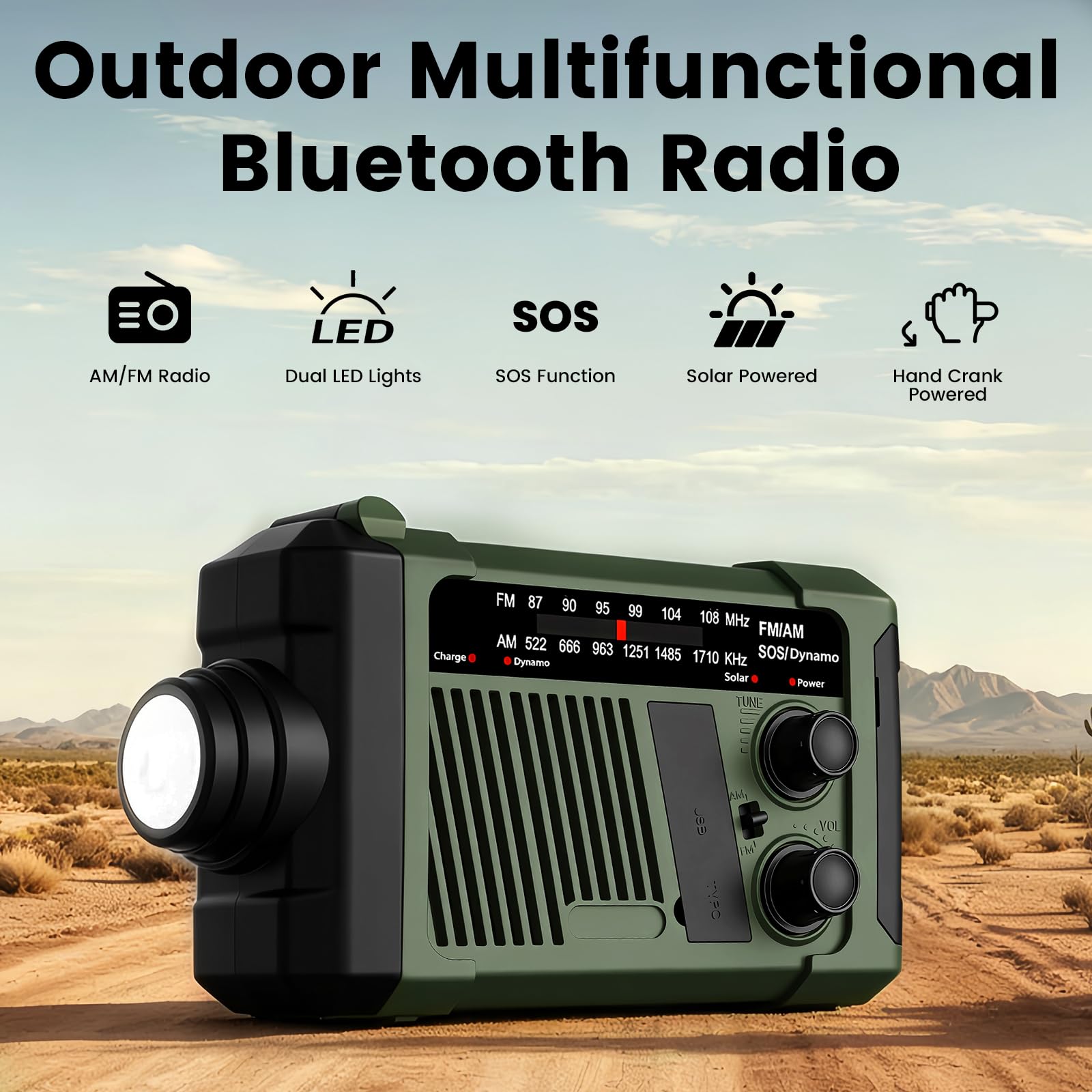 NOAA AM FM Radio météo d'urgence portable à manivelle, fonctionne à l'énergie solaire/à piles, lampe de poche pour intérieur et extérieur